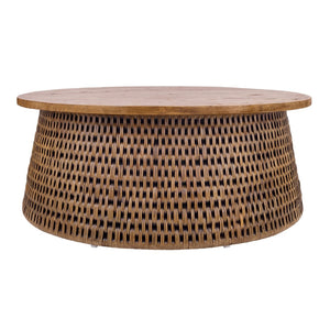 Kamari Rattan Coffee Table w/ Wood Top Canary Brown Black Washed, Brown 3100010-CBBW New Pacific Direct