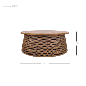 Kamari Rattan Coffee Table w/ Wood Top Canary Brown Black Washed, Brown 3100010-CBBW New Pacific Direct