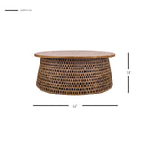 Kamari Rattan Coffee Table w/ Wood Top Canary Brown Black Washed, Brown 3100010-CBBW New Pacific Direct