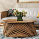 Kamari Rattan Coffee Table w/ Wood Top Canary Brown Black Washed, Brown 3100010-CBBW New Pacific Direct