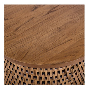 Kamari Rattan Side/End Table w/ Wood Top Canary Brown Black Washed, Brown 3100011-CBBW New Pacific Direct