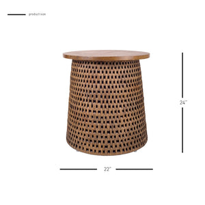 Kamari Rattan Side/End Table w/ Wood Top Canary Brown Black Washed, Brown 3100011-CBBW New Pacific Direct