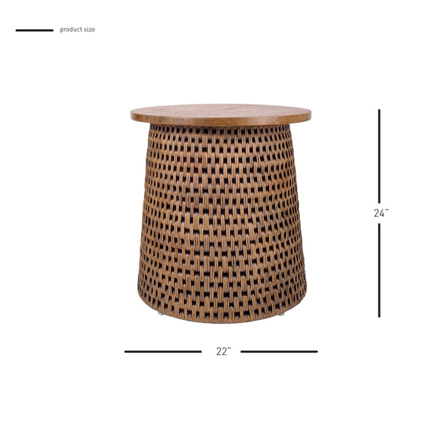 Kamari Rattan Side/End Table w/ Wood Top Canary Brown Black Washed, Brown 3100011-CBBW New Pacific Direct