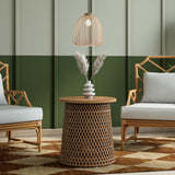 Kamari Rattan Side/End Table w/ Wood Top Canary Brown Black Washed, Brown 3100011-CBBW New Pacific Direct