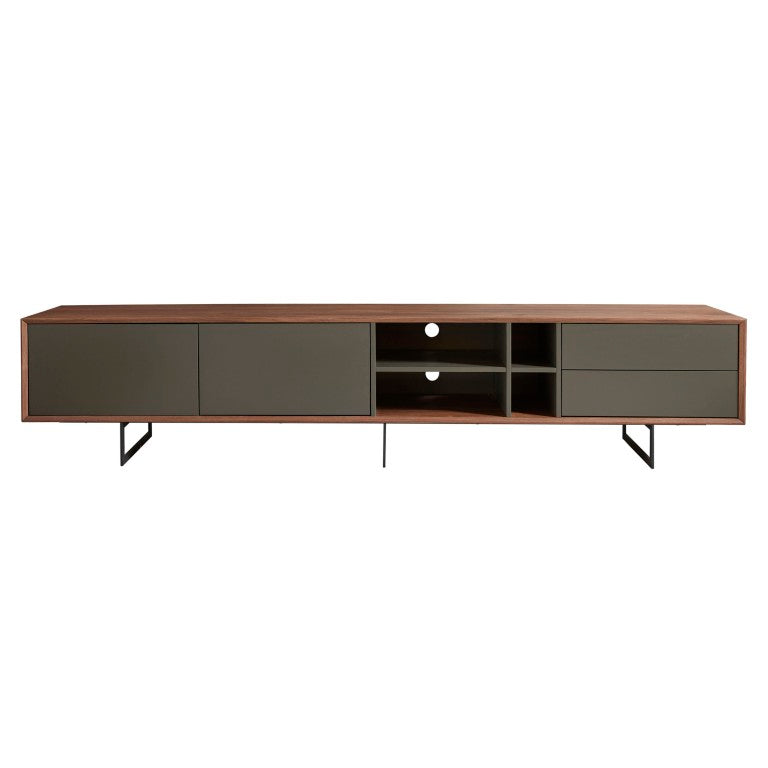EuroStyle Anderson Walnut Veneer Media Stand with Steel Base for Large Living Rooms 31005GRY-KIT