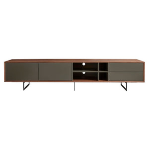 EuroStyle Anderson Walnut Veneer Media Stand with Steel Base for Large Living Rooms 31005GRY-KIT
