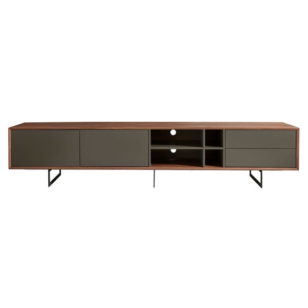 EuroStyle Anderson Walnut Veneer Media Stand with Steel Base for Large Living Rooms 31005GRY-KIT