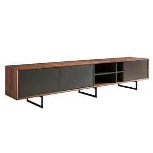 EuroStyle Anderson Walnut Veneer Media Stand with Steel Base for Large Living Rooms 31005GRY-KIT