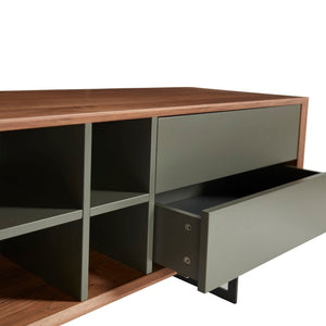 EuroStyle Anderson Walnut Veneer Media Stand with Steel Base for Large Living Rooms 31005GRY-KIT