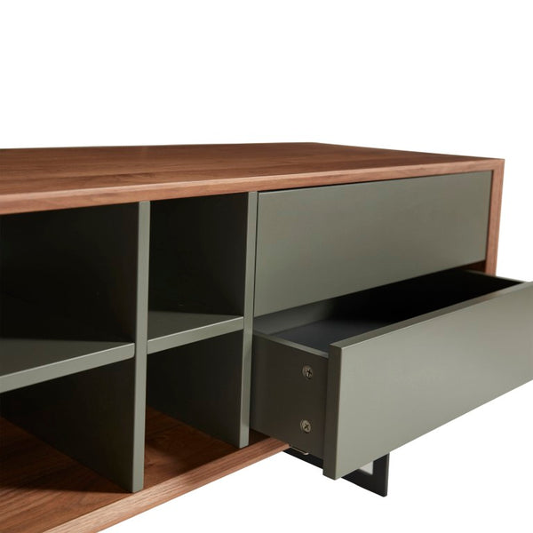 EuroStyle Anderson Walnut Veneer Media Stand with Steel Base for Large Living Rooms 31005GRY-KIT