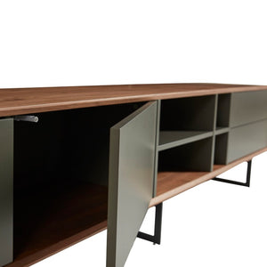 EuroStyle Anderson Walnut Veneer Media Stand with Steel Base for Large Living Rooms 31005GRY-KIT