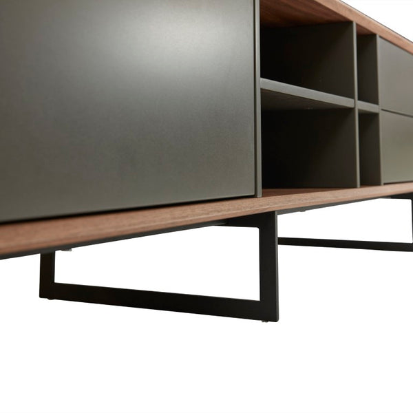 EuroStyle Anderson Walnut Veneer Media Stand with Steel Base for Large Living Rooms 31005GRY-KIT