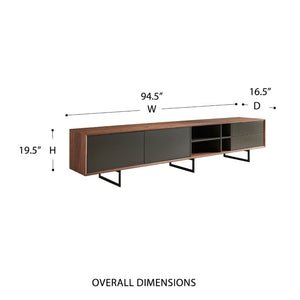 EuroStyle Anderson Walnut Veneer Media Stand with Steel Base for Large Living Rooms 31005GRY-KIT