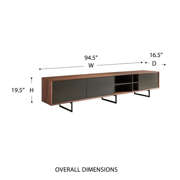 EuroStyle Anderson Walnut Veneer Media Stand with Steel Base for Large Living Rooms 31005GRY-KIT