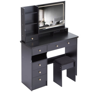 English Elm 41" Large Vanity Table Set With Cushioned Stool, Led Mirror, Power Station, And Stylish Design Features W936P230829