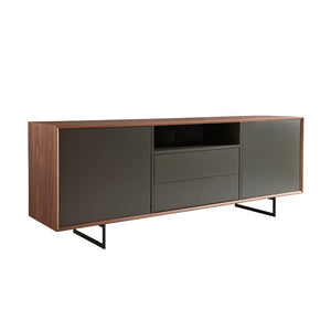 EuroStyle Anderson Walnut Veneer Sideboard with Steel Base Soft Close Drawers and Cable Management 31008GRY-A