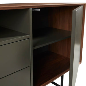 EuroStyle Anderson Walnut Veneer Sideboard with Steel Base Soft Close Drawers and Cable Management 31008GRY-A