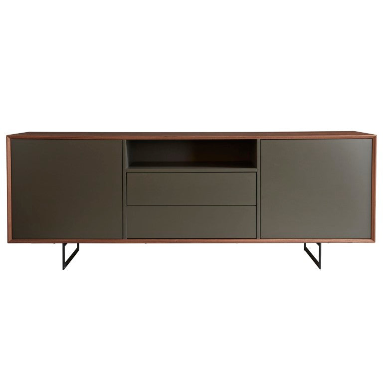 EuroStyle Anderson Walnut Veneer Sideboard with Lacquer Doors and Steel Base for Dining Rooms 31008GRY-KIT