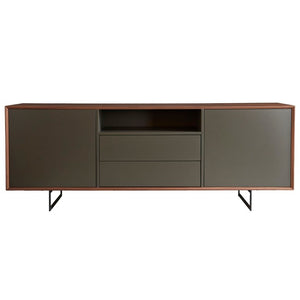 EuroStyle Anderson Walnut Veneer Sideboard with Lacquer Doors and Steel Base for Dining Rooms 31008GRY-KIT