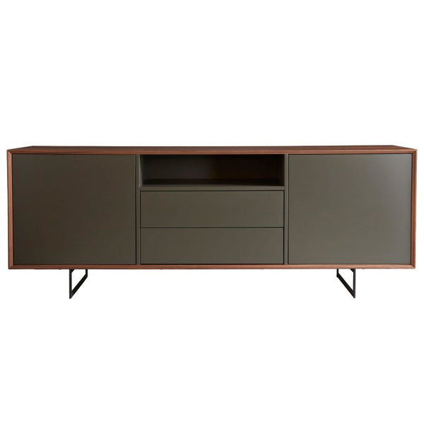 EuroStyle Anderson Walnut Veneer Sideboard with Lacquer Doors and Steel Base for Dining Rooms 31008GRY-KIT