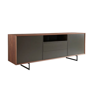 EuroStyle Anderson Walnut Veneer Sideboard with Lacquer Doors and Steel Base for Dining Rooms 31008GRY-KIT