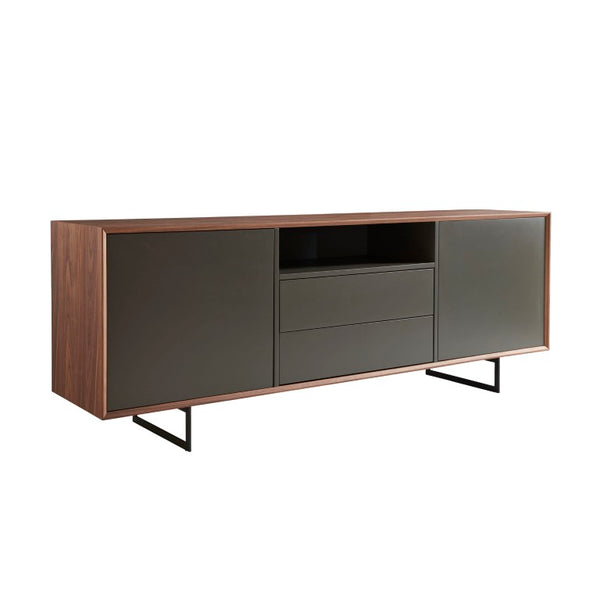 EuroStyle Anderson Walnut Veneer Sideboard with Lacquer Doors and Steel Base for Dining Rooms 31008GRY-KIT
