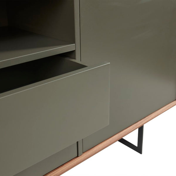 EuroStyle Anderson Walnut Veneer Sideboard with Lacquer Doors and Steel Base for Dining Rooms 31008GRY-KIT