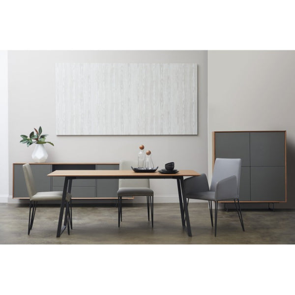 EuroStyle Anderson Walnut Veneer Sideboard with Lacquer Doors and Steel Base for Dining Rooms 31008GRY-KIT