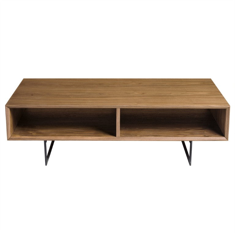 EuroStyle Anderson Walnut Veneer Rectangular Coffee Table with Matte Black Steel Base for Living Rooms 31009WAL