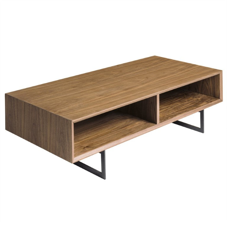 EuroStyle Anderson Walnut Veneer Rectangular Coffee Table with Matte Black Steel Base for Living Rooms 31009WAL