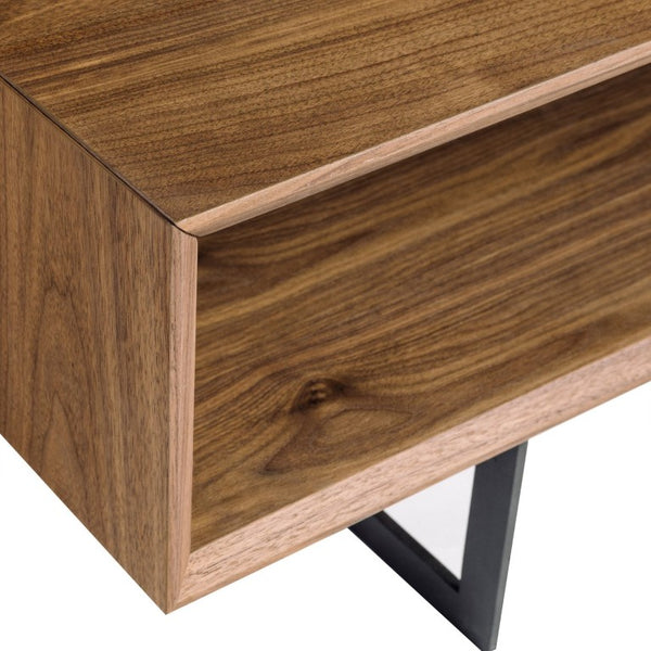 EuroStyle Anderson Walnut Veneer Rectangular Coffee Table with Matte Black Steel Base for Living Rooms 31009WAL