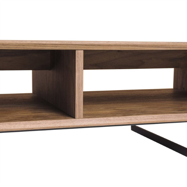 EuroStyle Anderson Walnut Veneer Rectangular Coffee Table with Matte Black Steel Base for Living Rooms 31009WAL