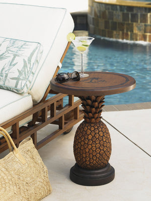 Lexington Tommy Bahama Outdoor Pineapple Table - Elevate Your Outdoor Oasis With A Unique Accent For Refreshments & Style Sienna Wood 3100-200