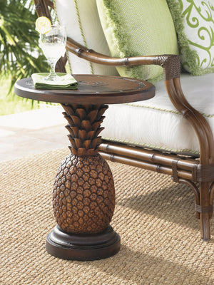 Lexington Tommy Bahama Outdoor Pineapple Table - Elevate Your Outdoor Oasis With A Unique Accent For Refreshments & Style Sienna Wood 3100-200