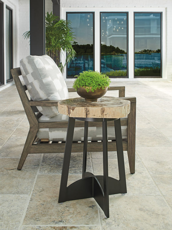 Lexington Tommy Bahama Outdoor Petrified Wood Accent Table - Unique Outdoor Decor With Authentic Wood Top And Durable Iron Base Dark Brown Wood 3100-203c