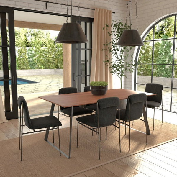 EuroStyle Anderson Walnut Veneer Rectangular Dining Table Seats 6 with Powder Coated Steel Base 31010WAL-KIT