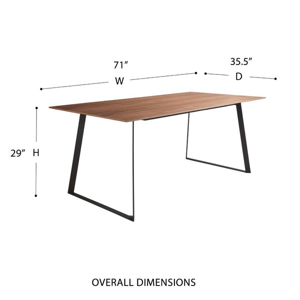 EuroStyle Anderson Walnut Veneer Rectangular Dining Table Seats 6 with Powder Coated Steel Base 31010WAL-KIT