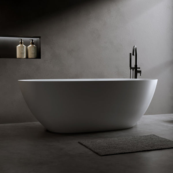 English Elm 65'' Resin Stone Freestanding Soaking Tub Ergonomic Matte White Spa Bath W2753P340262