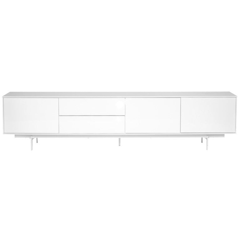 EuroStyle Birmingham Gloss White Lacquer Media Stand Wide Low Profile Modern TV Console 31015WHT-A