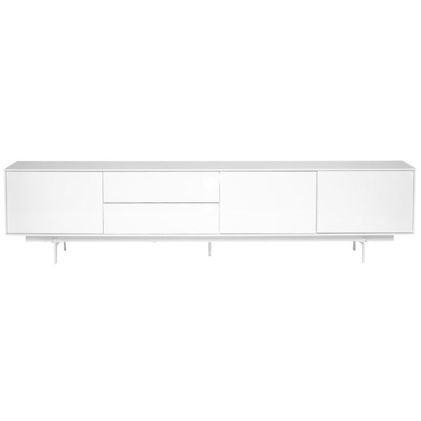 EuroStyle Birmingham Gloss White Lacquer Media Stand Wide Low Profile Modern TV Console 31015WHT-A