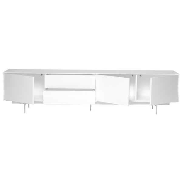 EuroStyle Birmingham Gloss White Lacquer Media Stand Wide Low Profile Modern TV Console 31015WHT-A
