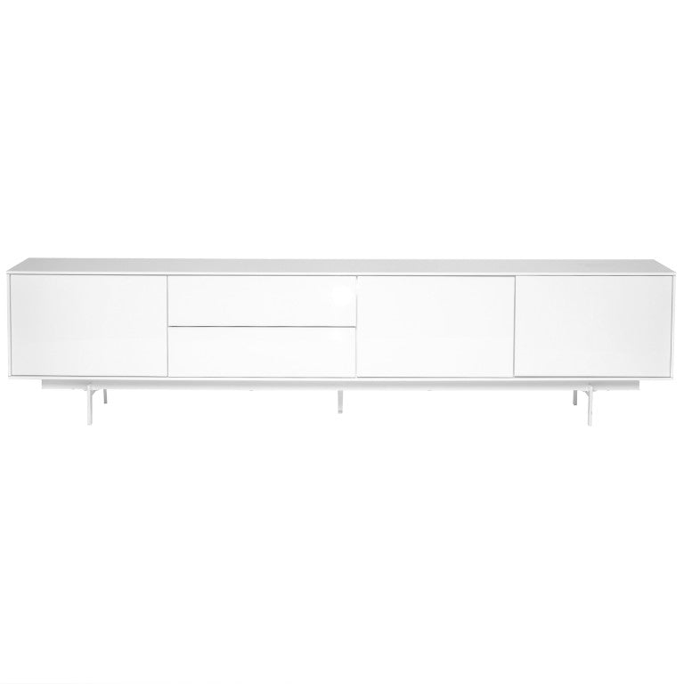 EuroStyle Birmingham Gloss White Lacquer Media Stand with Steel Legs for Modern Living Rooms 31015WHT-KIT