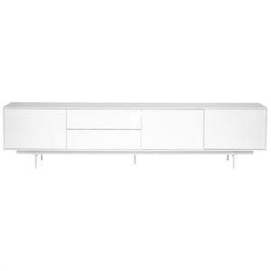 EuroStyle Birmingham Gloss White Lacquer Media Stand with Steel Legs for Modern Living Rooms 31015WHT-KIT