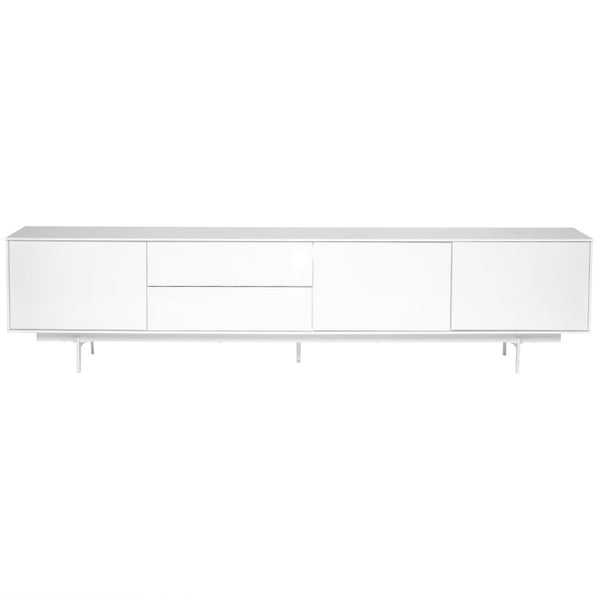 EuroStyle Birmingham Gloss White Lacquer Media Stand with Steel Legs for Modern Living Rooms 31015WHT-KIT