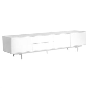 EuroStyle Birmingham Gloss White Lacquer Media Stand with Steel Legs for Modern Living Rooms 31015WHT-KIT