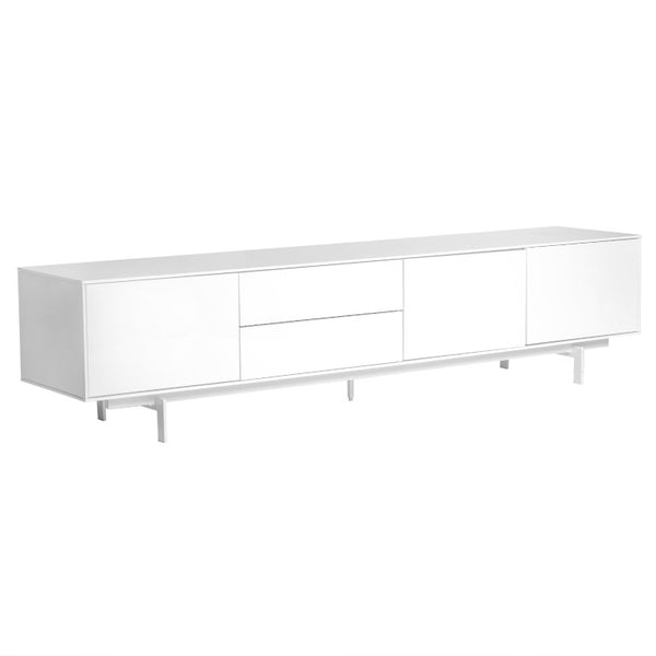 EuroStyle Birmingham Gloss White Lacquer Media Stand with Steel Legs for Modern Living Rooms 31015WHT-KIT