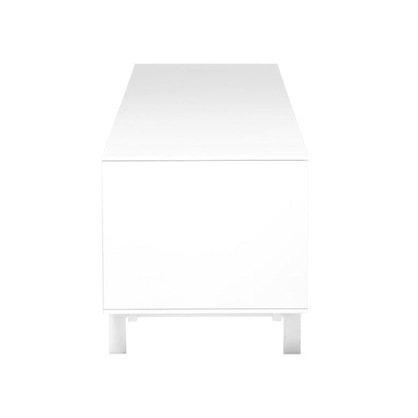 EuroStyle Birmingham Gloss White Lacquer Media Stand with Steel Legs for Modern Living Rooms 31015WHT-KIT