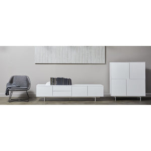 EuroStyle Birmingham Gloss White Lacquer Media Stand with Steel Legs for Modern Living Rooms 31015WHT-KIT