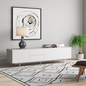 EuroStyle Birmingham Gloss White Lacquer Media Stand with Steel Legs for Modern Living Rooms 31015WHT-KIT