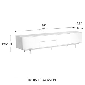 EuroStyle Birmingham Gloss White Lacquer Media Stand with Steel Legs for Modern Living Rooms 31015WHT-KIT